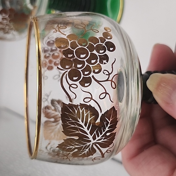 Vintage Bockling Green Stem Glass Goblets w/ Grapes & Leaves in Gold 6 Count - Picture 12 of 12